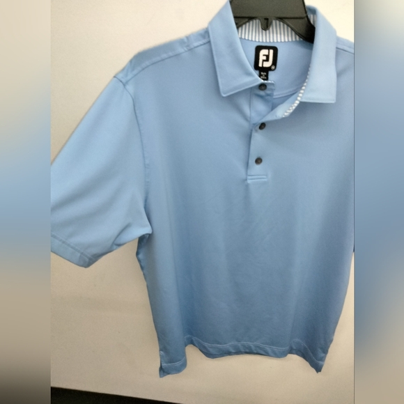 FootJoy (Size M) Men's Sky Blue SS Stretch Blend Button Front Collar Polo Shirt - Picture 4 of 9